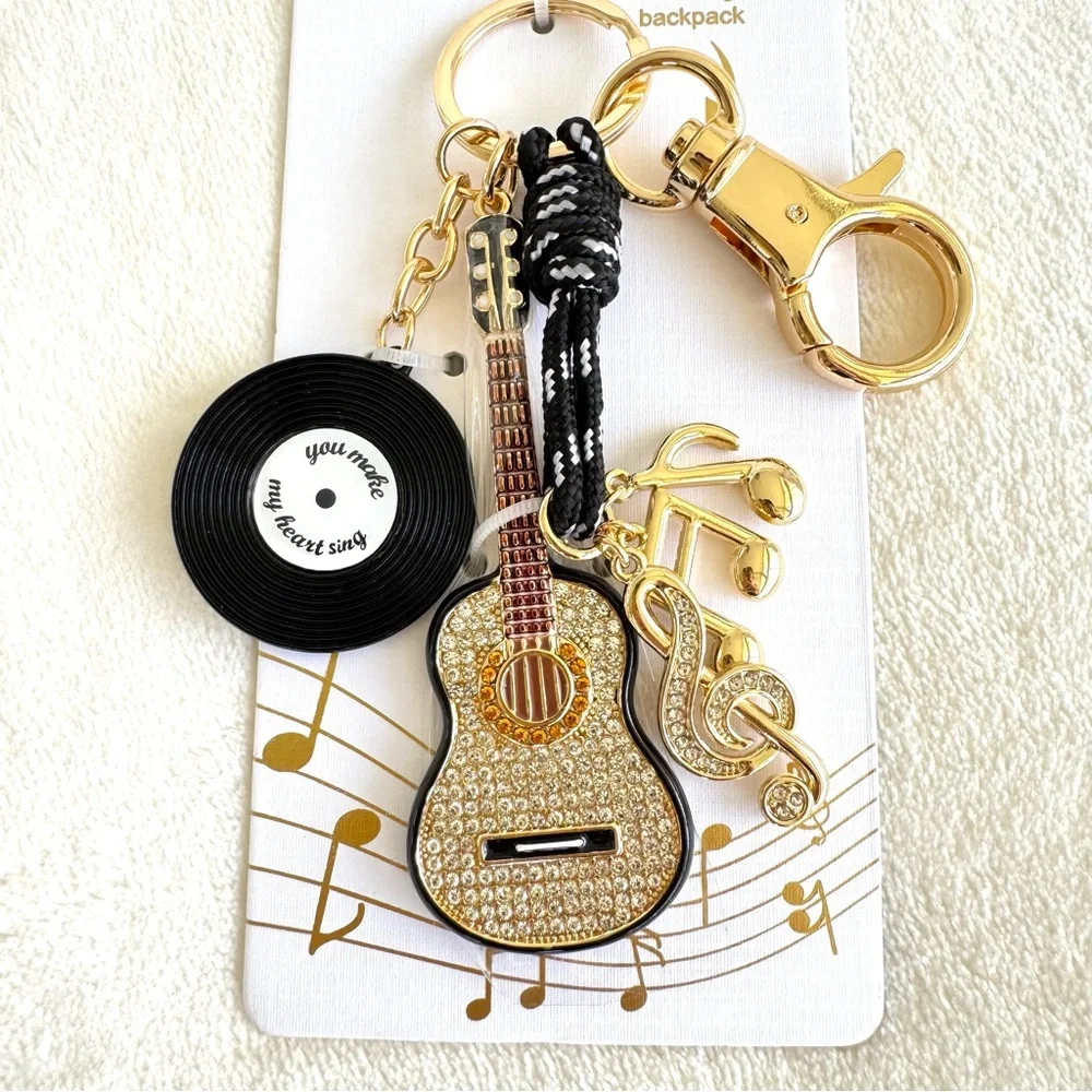 Piper K “You Make My Heart Sing” Guitar, Vinyl, & Music Notes Keychain/Bag Charm